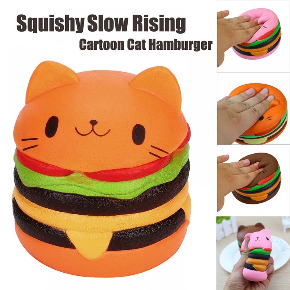 Pink Orange Kawaii Soft Squishy Jumbo Cat Hamburger toy Scented Slow Rising Exquisite Soft kid Decompression Fun Toy phone strap