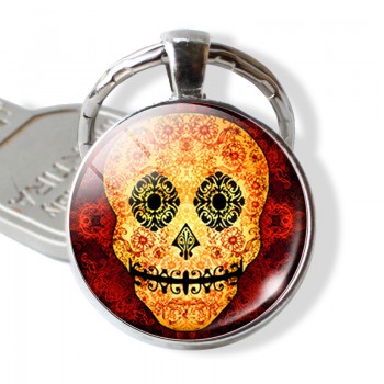 Sugar Skull Keychain Mexico Folk Art Sugar Skull Glass Pendant Metal Keyring Day of the Dead Jewelry Gift Halloween Gift