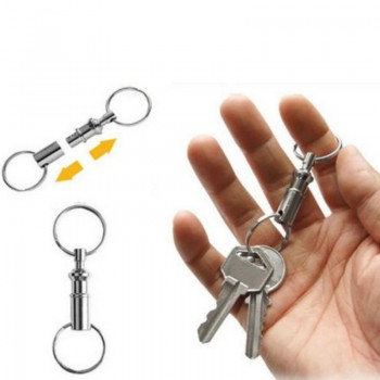 1pcs Removable Iron Alloy Dual Detachable Pull Apart Lock Holder Quick Release Key Ring Chain Keychain