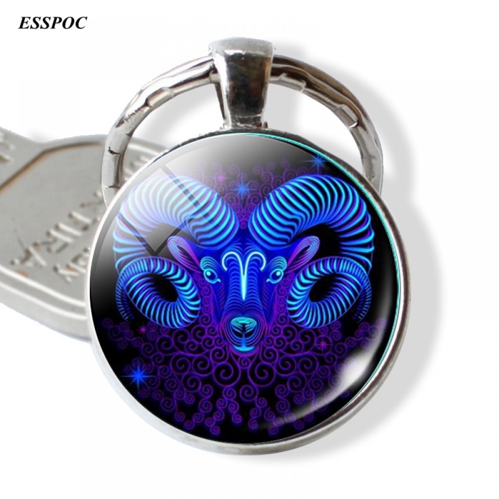 12 Constellation Leo Virgo Key Chains Glass Cabochon Pendant Zodiac Sign Key Rings Silver Bag Pendant Keychain Birthday Gift