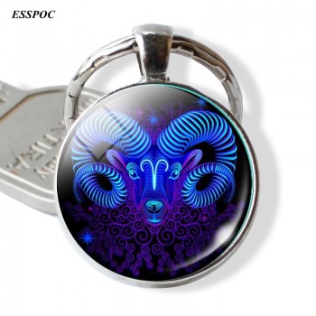 12 Constellation Leo Virgo Key Chains Glass Cabochon Pendant Zodiac Sign Key Rings Silver Bag Pendant Keychain Birthday Gift