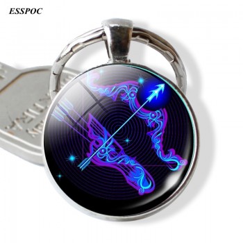 12 Constellation Leo Virgo Key Chains Glass Cabochon Pendant Zodiac Sign Key Rings Silver Bag Pendant Keychain Birthday Gift