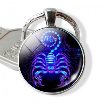 12 Constellation Leo Virgo Key Chains Glass Cabochon Pendant Zodiac Sign Key Rings Silver Bag Pendant Keychain Birthday Gift