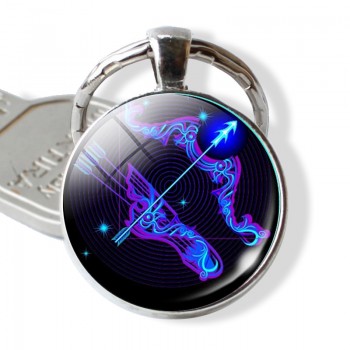 12 Constellation Leo Virgo Key Chains Glass Cabochon Pendant Zodiac Sign Key Rings Silver Bag Pendant Keychain Birthday Gift