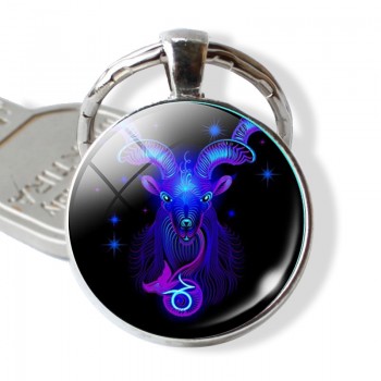 12 Constellation Leo Virgo Key Chains Glass Cabochon Pendant Zodiac Sign Key Rings Silver Bag Pendant Keychain Birthday Gift
