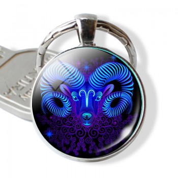 12 Constellation Leo Virgo Key Chains Glass Cabochon Pendant Zodiac Sign Key Rings Silver Bag Pendant Keychain Birthday Gift