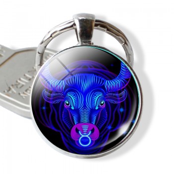12 Constellation Leo Virgo Key Chains Glass Cabochon Pendant Zodiac Sign Key Rings Silver Bag Pendant Keychain Birthday Gift