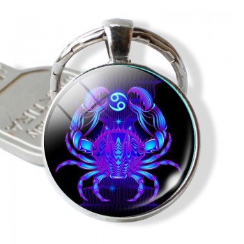 12 Constellation Leo Virgo Key Chains Glass Cabochon Pendant Zodiac Sign Key Rings Silver Bag Pendant Keychain Birthday Gift