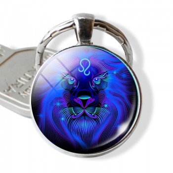 12 Constellation Leo Virgo Key Chains Glass Cabochon Pendant Zodiac Sign Key Rings Silver Bag Pendant Keychain Birthday Gift