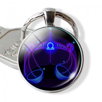 12 Constellation Leo Virgo Key Chains Glass Cabochon Pendant Zodiac Sign Key Rings Silver Bag Pendant Keychain Birthday Gift