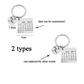 Personalized Calendar Key Chain Custom Gift Engraved Heart Date Name Stainless Steel Key Ring Gifts For Anniversary Birthday