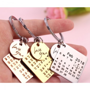 Personalized Calendar Key Chain Custom Gift Engraved Heart Date Name Stainless Steel Key Ring Gifts For Anniversary Birthday