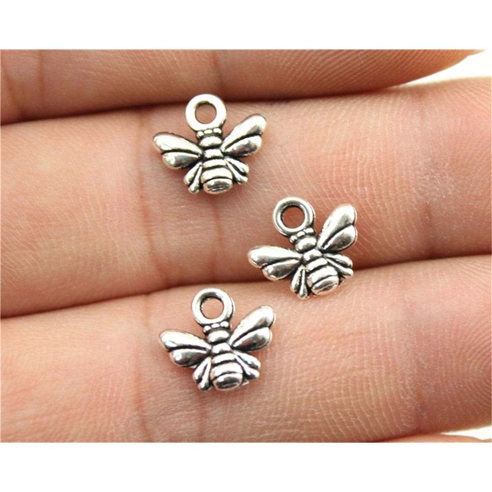 WYSIWYG 30pcs 10x11mm 2 Colors Antique Silver, Antique Bronze Small Bee Charms Bee Charms For Jewelry Making Honey Bee Charm
