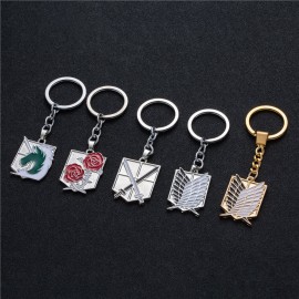 Hot Anime keychain Attack on Titans badge pendant necklace Stainless steel key chain holder cover charms for motorcycle car keys