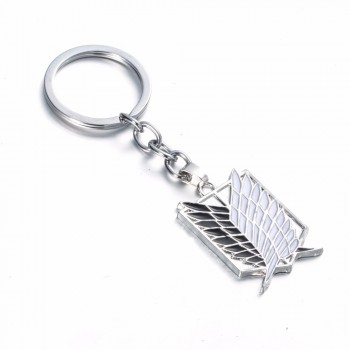 Hot Anime keychain Attack on Titans badge pendant necklace Stainless steel key chain holder cover charms for motorcycle car keys