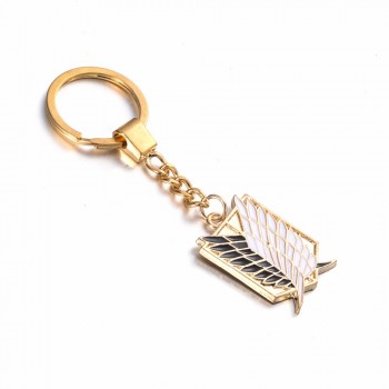 Hot Anime keychain Attack on Titans badge pendant necklace Stainless steel key chain holder cover charms for motorcycle car keys