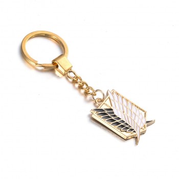 Hot Anime keychain Attack on Titans badge pendant necklace Stainless steel key chain holder cover charms for motorcycle car keys