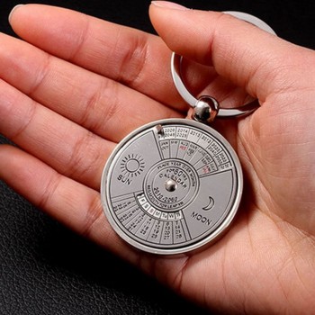Silver Color 50 Years Super Perpetual Calendar Key Chains Rings Astrology KeyChains Car Bag Pendant Keyring Holder Gift Jewelry