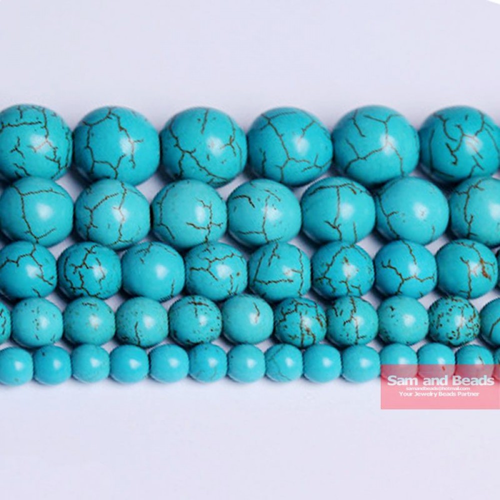 Free Shipping Smooth Natural Stone Blue Turquoises Round Loose Beads 15 Strand 4 6 8 10 12 MM Pick Size For Jewelry Making BTB2
