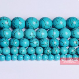 Free Shipping Smooth Natural Stone Blue Turquoises Round Loose Beads 15 Strand 4 6 8 10 12 MM Pick Size For Jewelry Making BTB2