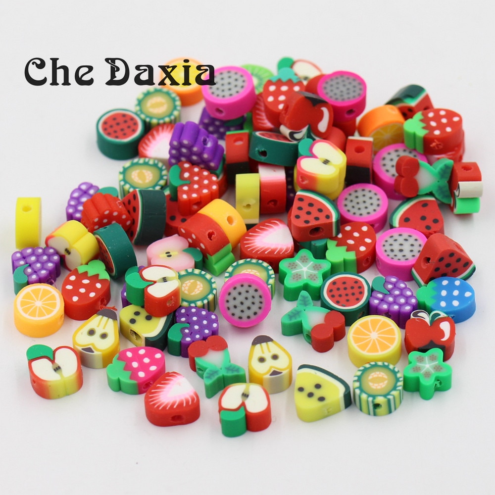 (Mixed 50 PCS/Pack) Fimo beads Fruit animal Square Style Polymer Clay Spacer Loose Beads For DIY Bracelet Necklace Accessories