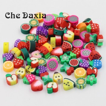 (Mixed 50 PCS/Pack) Fimo beads Fruit animal Square Style Polymer Clay Spacer Loose Beads For DIY Bracelet Necklace Accessories