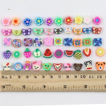 (Mixed 50 PCS/Pack) Fimo beads Fruit animal Square Style Polymer Clay Spacer Loose Beads For DIY Bracelet Necklace Accessories