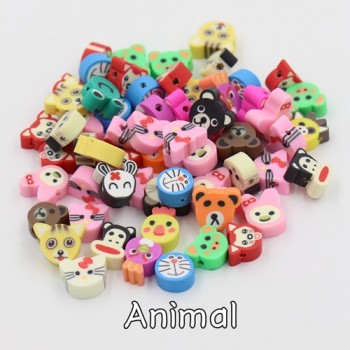 (Mixed 50 PCS/Pack) Fimo beads Fruit animal Square Style Polymer Clay Spacer Loose Beads For DIY Bracelet Necklace Accessories