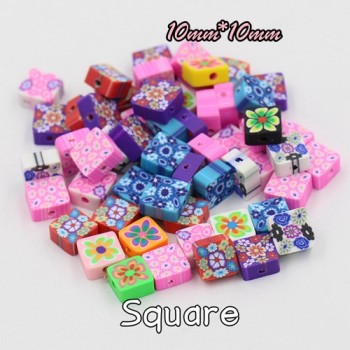 (Mixed 50 PCS/Pack) Fimo beads Fruit animal Square Style Polymer Clay Spacer Loose Beads For DIY Bracelet Necklace Accessories