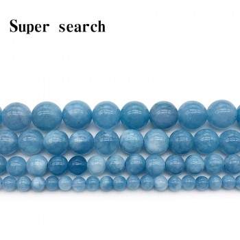 Natural Stone Beads Blue Aquamarin Angelite Round Beaded beads 4 6 8 10 12mm Fit DIY Beads For Jewelry Making Bracelet Woman