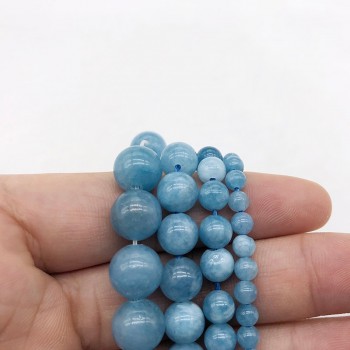 Natural Stone Beads Blue Aquamarin Angelite Round Beaded beads 4 6 8 10 12mm Fit DIY Beads For Jewelry Making Bracelet Woman