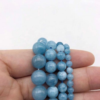 Natural Stone Beads Blue Aquamarin Angelite Round Beaded beads 4 6 8 10 12mm Fit DIY Beads For Jewelry Making Bracelet Woman