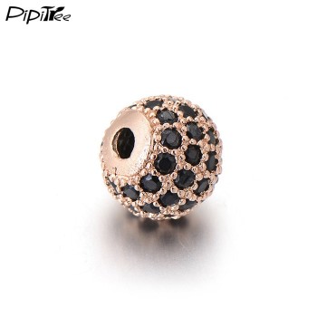 Pipitree DIY Black CZ Spacer Beads 6mm 8mm 10mm Copper Crystal Round Beads for Jewelry Making Bracelets Findings Wholesale