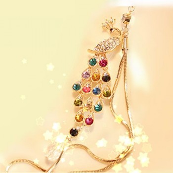 3.5mm High end Atmospheric Rhinestones Long Chain Large Peacock Earphone Dust Plug Dustproof Plug Caps Phone Accessories plugs