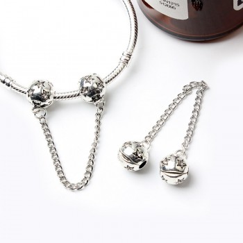 New Silver Plated Bead Charm Star Love Heart  Mickey Safety Chain Rose Gold Beads Fit Women Pandora Bracelet Bangle DIY Jewelry