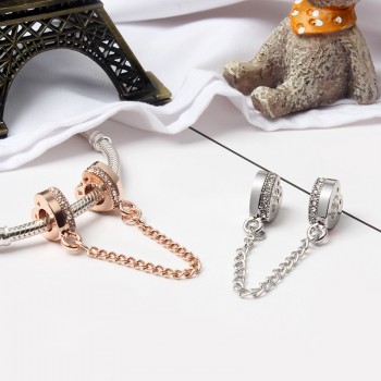 New Silver Plated Bead Charm Star Love Heart  Mickey Safety Chain Rose Gold Beads Fit Women Pandora Bracelet Bangle DIY Jewelry