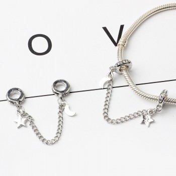 New Silver Plated Bead Charm Star Love Heart  Mickey Safety Chain Rose Gold Beads Fit Women Pandora Bracelet Bangle DIY Jewelry