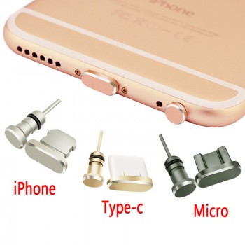 Metal Micro USB Charging Port + Earphone Port Dust Plug Android Mobile Phone 3.5mm J Headset Stopper Retrieve Card Pin