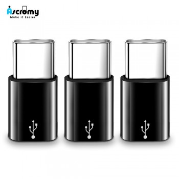 Ascromy 3PCS Micro USB to Type C Adapter Converter For Xiaomi Huawei P20 Lite Honor 10 Mate 20 Pro One Plus 6T Oneplus 6 5 Typec