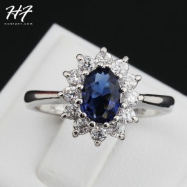 Blue Crystal Silver Color Ring Jewelry Made with Genuine SWA ELEMENTS From Austria 5 Multi Sizes Wholesale R076