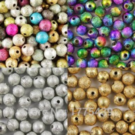 Mixed Silver Gold Rainbow Stardust Acrylic Round Ball Spacer Beads Charms Findings 4 6 8 10 12 20mm For Jewelry Making Craft DIY
