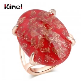 Kinel Hot Drop Shipping Luxury Blue Natural Stone Ring Rose Gold Fashion Wedding Jewellery 7 color Options Party Gift 2018 New