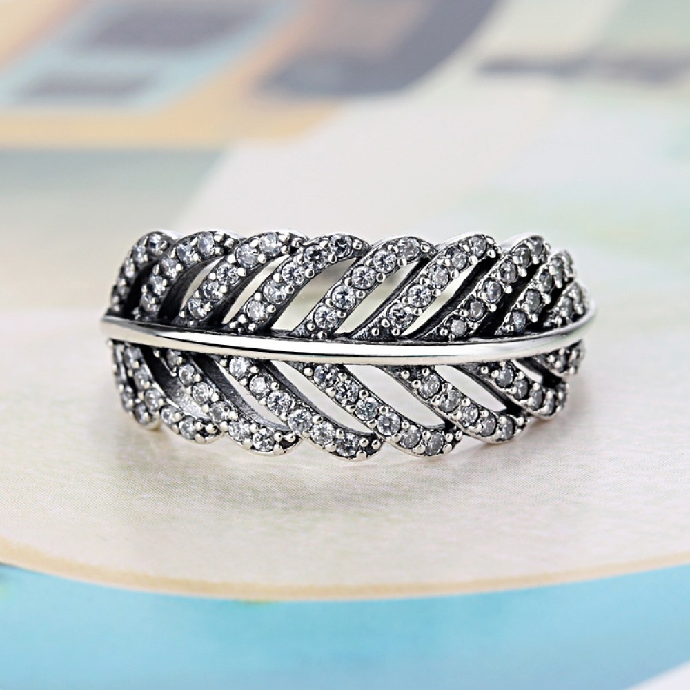 Light As A Feather Clear Zircon Pandora Ring Compatible With Wedding Rings For Women Jewelry Accessories Gift