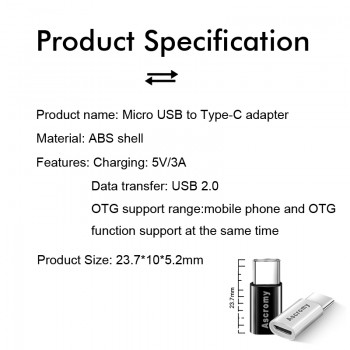 Ascromy Type C Adapter to Micro USB For Huawei P20 Pro Mate 20 Lite Xiaomi Samsung S9 S8 Oneplus 6 One Plus 6T 5 5T USB C Type-C