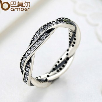 BAMOER 8 STYLE BRAIDED PAVE ,LEAVES My Princess Queen Crown SILVER RING Twist Of Fate Stackable Ring ANNIVERSARY SALE 2018