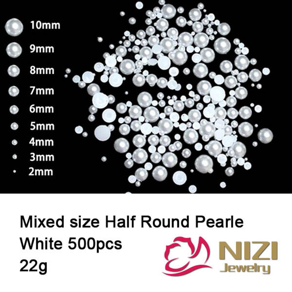 Half Round Pearls 500pcs/pack Flatback Imitation Loose White Glue On Resin Beads DIY Jewelry Making Nails Art Crafts Decorations