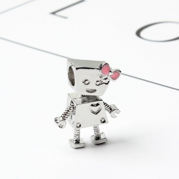 NBSAMENG Original Silver Plated Bead  Love Heart Robot Charms Rose Gold Beads Fit Pandora Women DIY Bracelets Jewelly