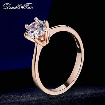 Double Fair 6 Claw 1 Carat Cubic Zirconia Wedding/Engagement rings For Women Silver/Rose Gold Color Womens Ring Jewelry DFR014
