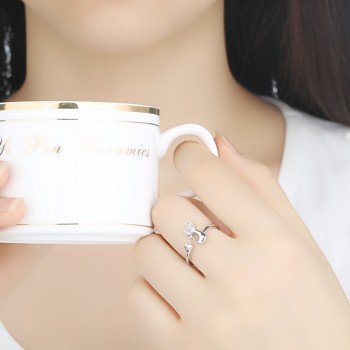 QCOOLJLY Rose Gold Color Cat Shape Wedding Engagement Adjustable Ring for Women CZ Jewelry Gift for Girl Party