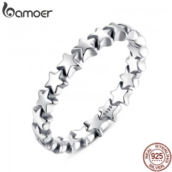 BAMOER Star Trail Stackable Finger Ring For Women Wedding 100% 925 Sterling Silver Jewelry 2018 HOT SELL PA7151